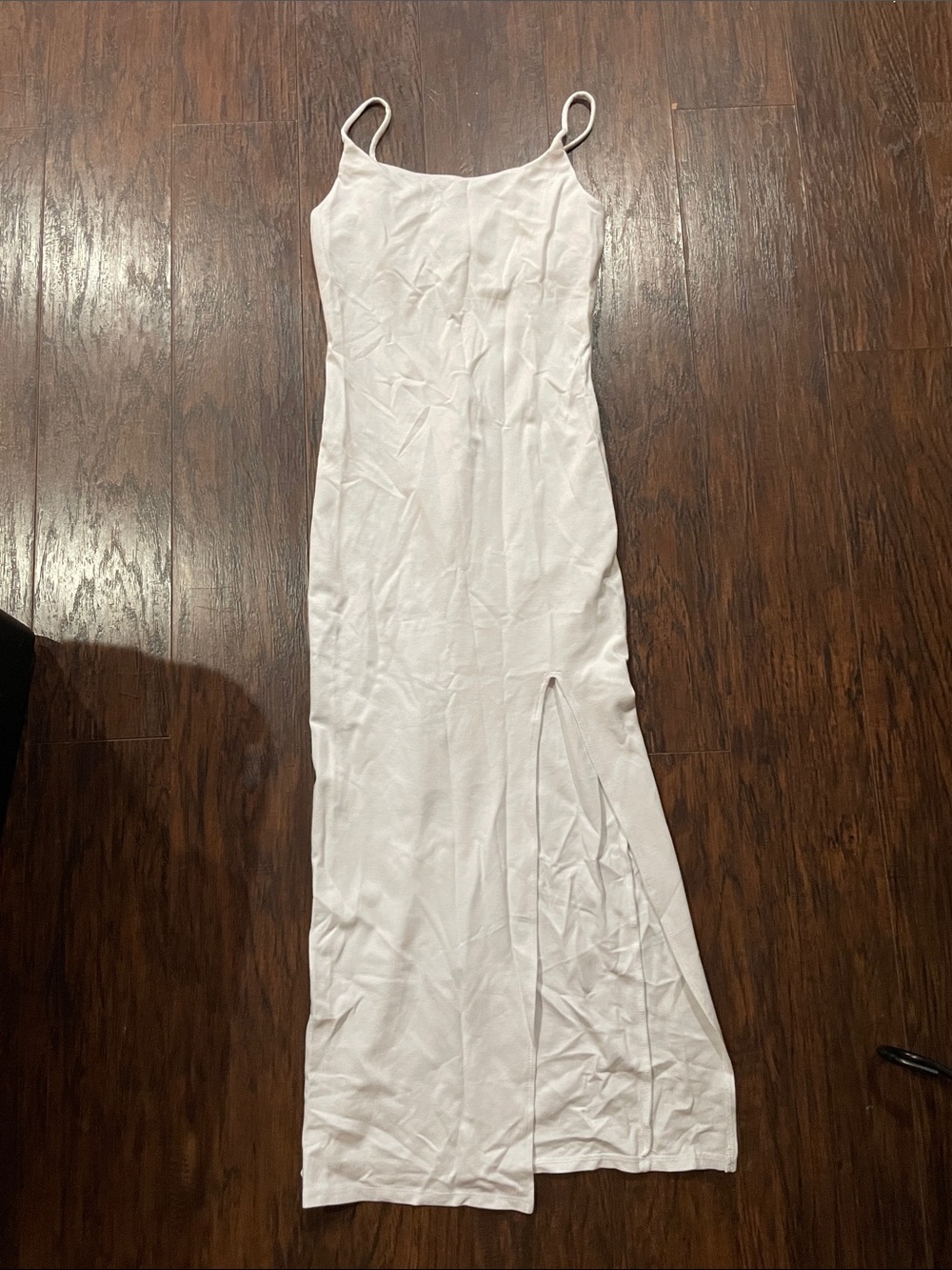 Women's White Spaghetti Strap Slip Dress with Side Slit